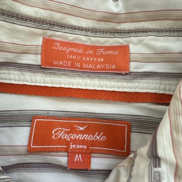 Vintage Faconnable Striped Shirt Cotton Button Up Collared Long Sleeve Medium - Picture 3 of 9